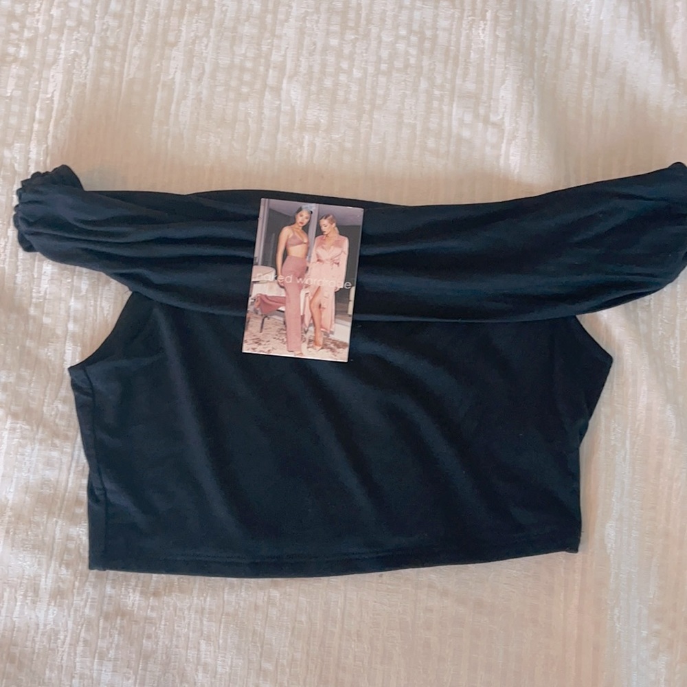 Naked Wardrobe Black Off-shoulder Crop-top NWT